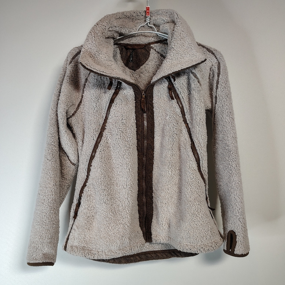 Kuhl Women's Cream Sherpa Fleece Jacket with Brown Trim